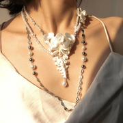 YANZHUJI | Phalaenopsis Orchid 3D-Printed Multi-Layer Stackable Chain Jewelry Necklace - Handcrafted Beads, Versatile, Photogenic Fashion Costume Accessory with Artisanal Imperfections