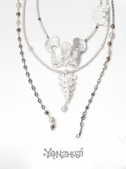 YANZHUJI | Phalaenopsis Orchid 3D-Printed Multi-Layer Stackable Chain Jewelry Necklace - Handcrafted Beads, Versatile, Photogenic Fashion Costume Accessory with Artisanal Imperfections