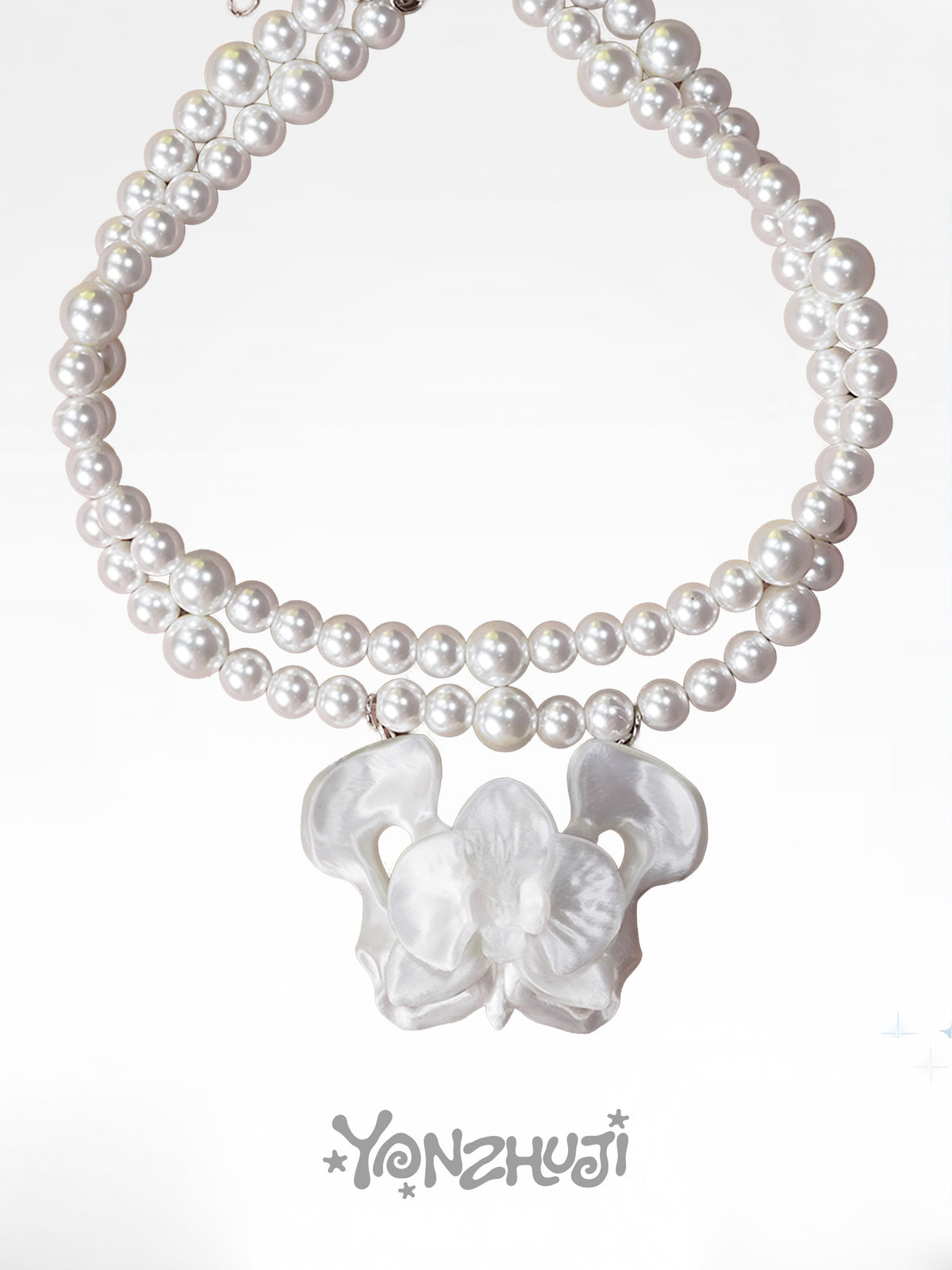 YANZHUJI | Phalaenopsis Orchid 3D-Printed Multi-Layer Stackable Chain Jewelry Necklace - Handcrafted Beads, Versatile, Photogenic Fashion Costume Accessory with Artisanal Imperfections