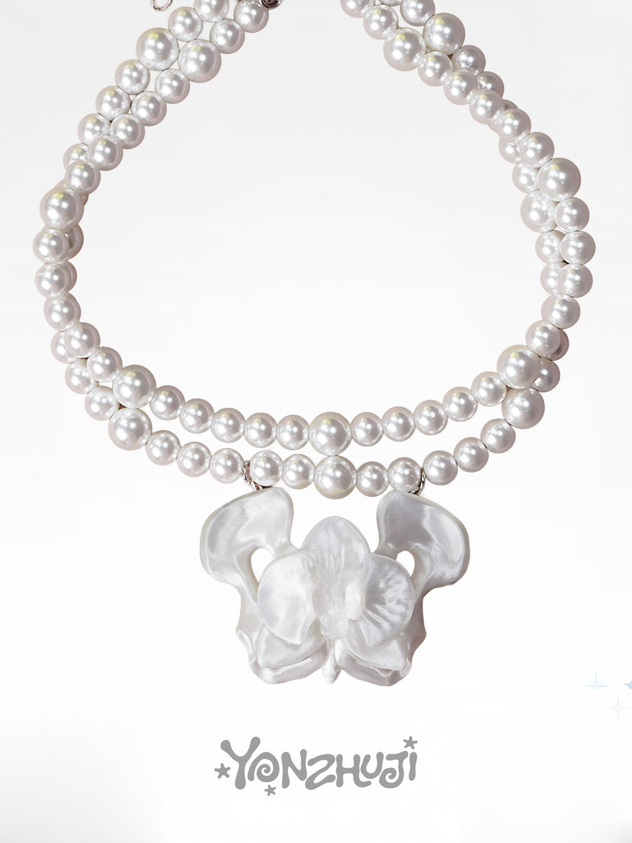 YANZHUJI | Phalaenopsis Orchid 3D-Printed Multi-Layer Stackable Chain Jewelry Necklace - Handcrafted Beads, Versatile, Photogenic Fashion Costume Accessory with Artisanal Imperfections