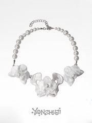 YANZHUJI | Phalaenopsis Orchid 3D-Printed Multi-Layer Stackable Chain Jewelry Necklace - Handcrafted Beads, Versatile, Photogenic Fashion Costume Accessory with Artisanal Imperfections