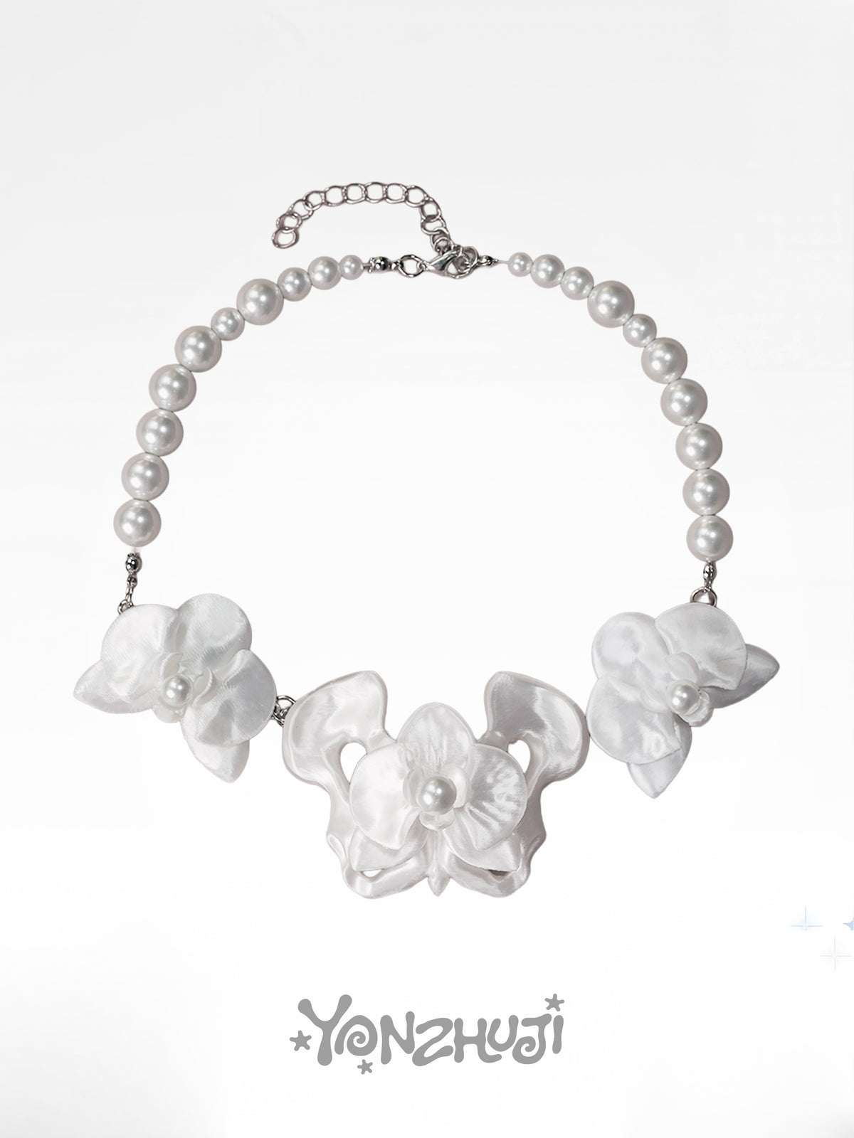 YANZHUJI | Phalaenopsis Orchid 3D-Printed Multi-Layer Stackable Chain Jewelry Necklace - Handcrafted Beads, Versatile, Photogenic Fashion Costume Accessory with Artisanal Imperfections