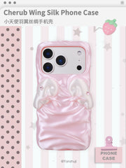 YANZHUJI | Cherub Wing Silk Phone Case 3D-Printed Flexible Shockproof Aesthetic Phone Case for iPhone Series, Protective Shell, Mobile Phone Accessory