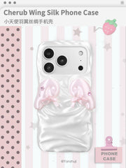 YANZHUJI | Cherub Wing Silk Phone Case 3D-Printed Flexible Shockproof Aesthetic Phone Case for iPhone Series, Protective Shell, Mobile Phone Accessory