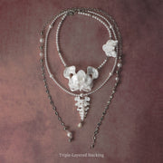 YANZHUJI | Phalaenopsis Orchid 3D-Printed Multi-Layer Stackable Chain Jewelry Necklace - Handcrafted Beads, Versatile, Photogenic Fashion Costume Accessory with Artisanal Imperfections