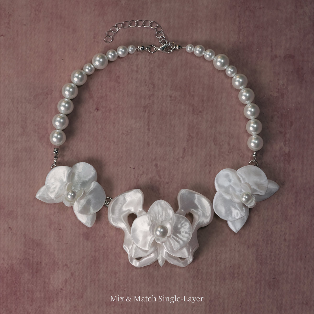 YANZHUJI | Phalaenopsis Orchid 3D-Printed Multi-Layer Stackable Chain Jewelry Necklace - Handcrafted Beads, Versatile, Photogenic Fashion Costume Accessory with Artisanal Imperfections