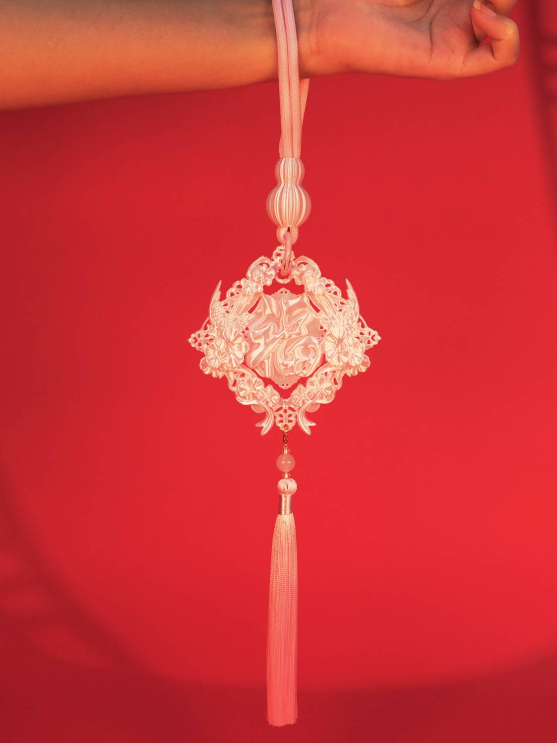 YANZHUJI | New Year Floral Blessing Pendant - Pink 3D-Printed Fu Character Ornament for Lantern Festival (Multi-use: Door/Keychain/Bag Charm)