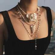 YANZHUJI | Phalaenopsis Orchid 3D-Printed Multi-Layer Stackable Chain Jewelry Necklace - Handcrafted Beads, Versatile, Photogenic Fashion Costume Accessory with Artisanal Imperfections