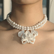 YANZHUJI | Phalaenopsis Orchid 3D-Printed Multi-Layer Stackable Chain Jewelry Necklace - Handcrafted Beads, Versatile, Photogenic Fashion Costume Accessory with Artisanal Imperfections